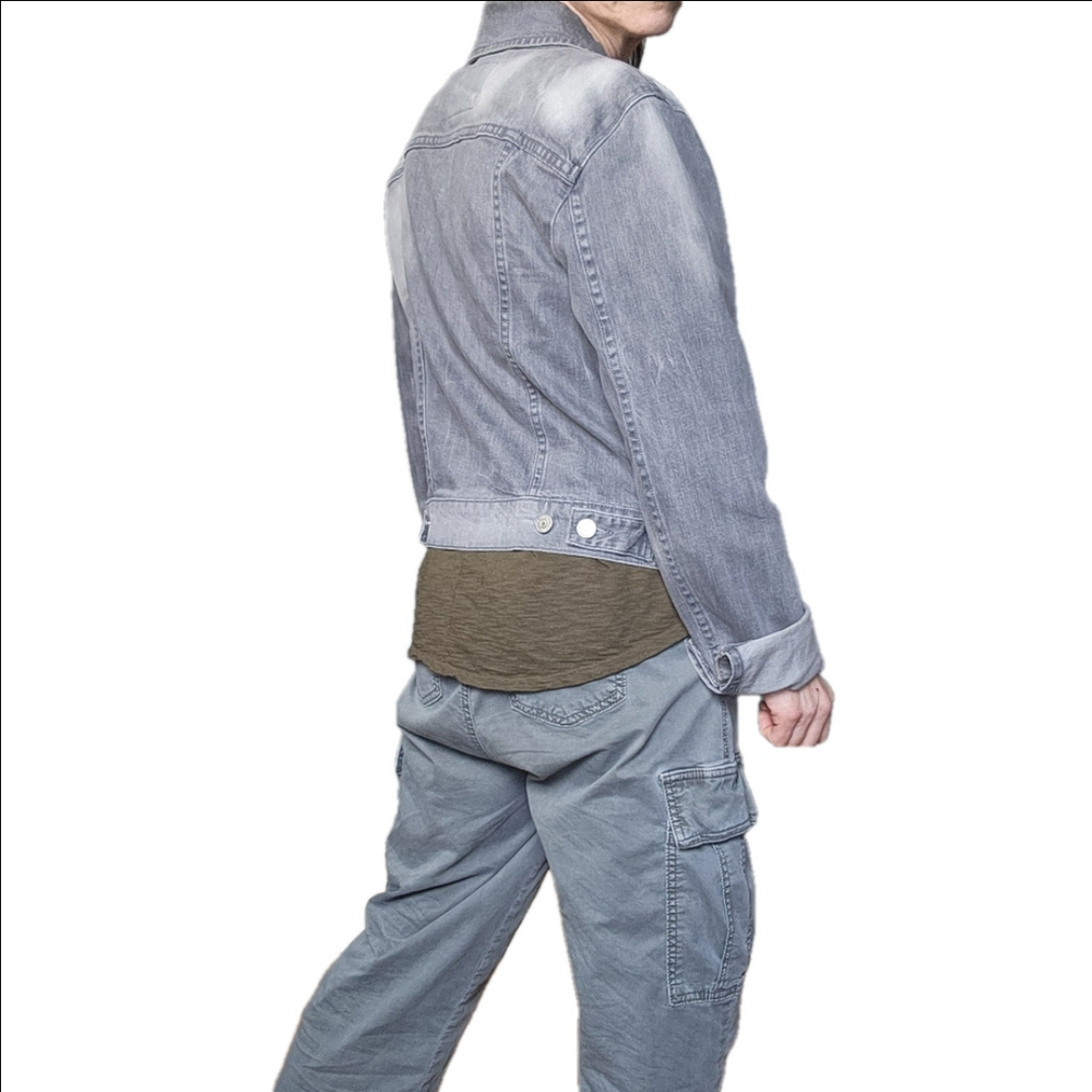 Women's Denim Jean Jacket Gray Distressed faded Cropped Collared LEVI STRAUSS - Picture 5 of 16